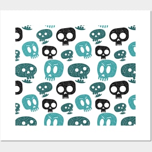 Cute skulls - Teal Posters and Art